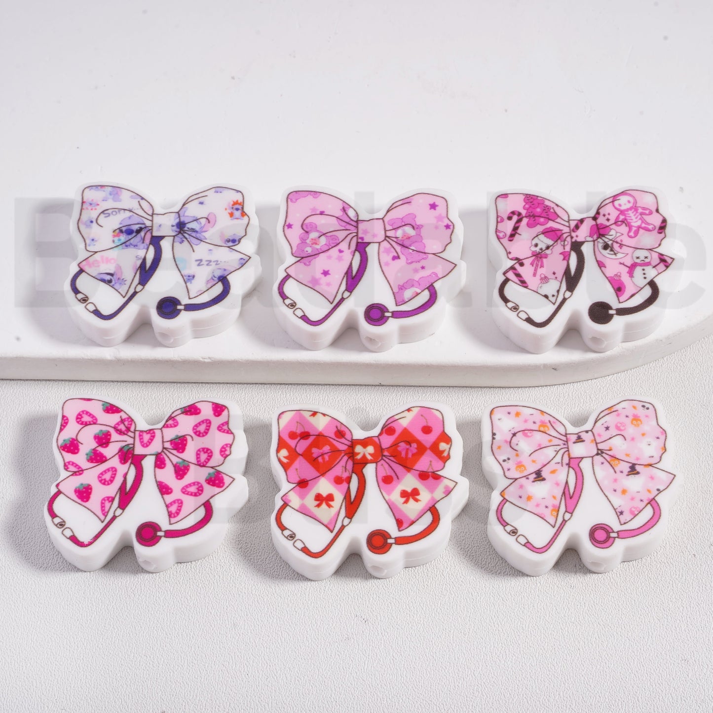 Silicone Focal Beads Stethoscope Bowknot with Different Designs Nurse Doctor Hospital, Random Mix