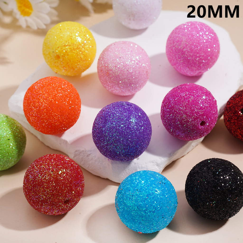 Acrylic Beads for Bracelets with Shiny Glitters, 20MM, Solid Color, Random Mix