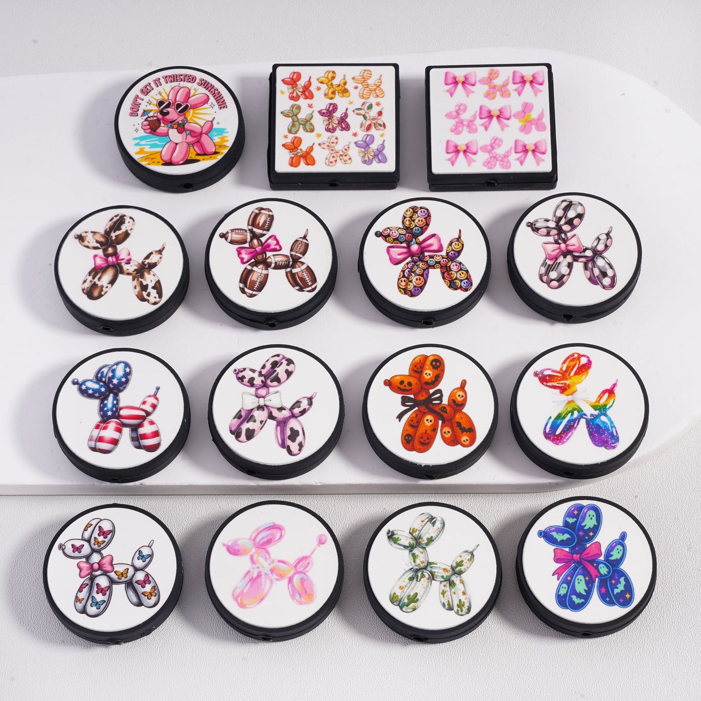 Silicone Focal Beads Cute Balloon Dogs with Different Designs, Random Mix