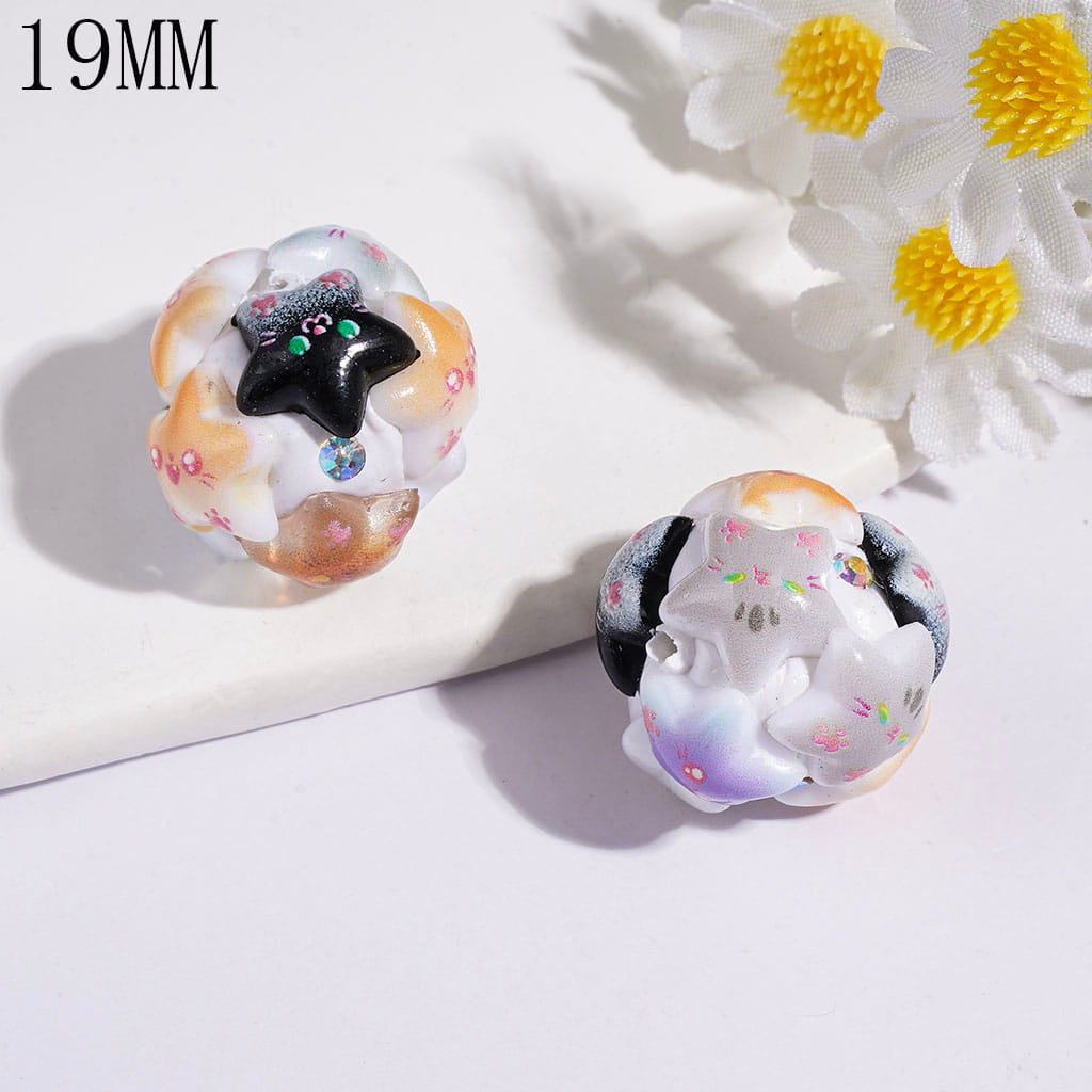 Clay Beads with Gradient Colors Star with Diverse Expressions and AB Rhinestone, 19MM