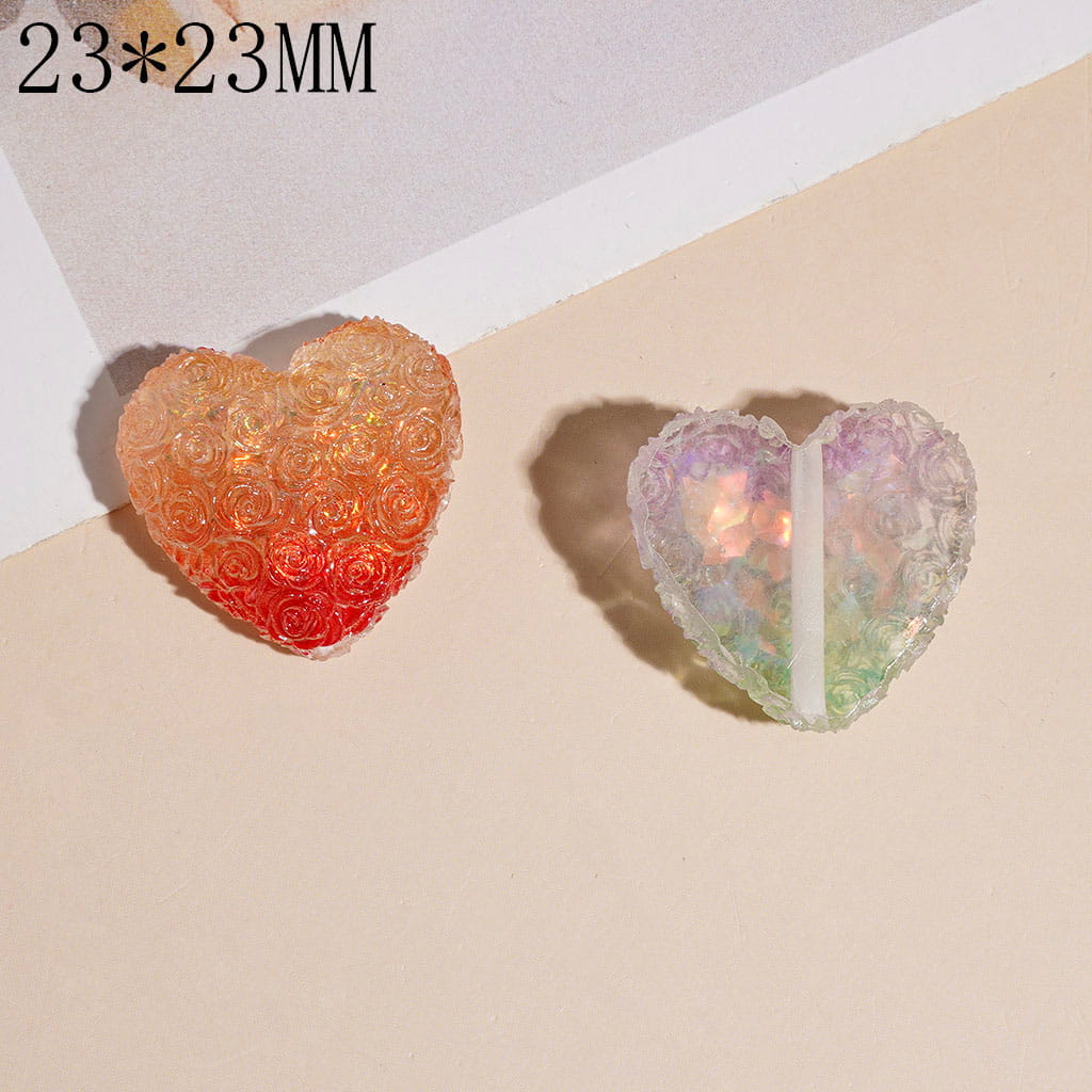 Acrylic Beads Heart with Matte Frosted Rose Flowers, 23*23MM, Valentine's Day Theme, Multi-Color, Random Mix