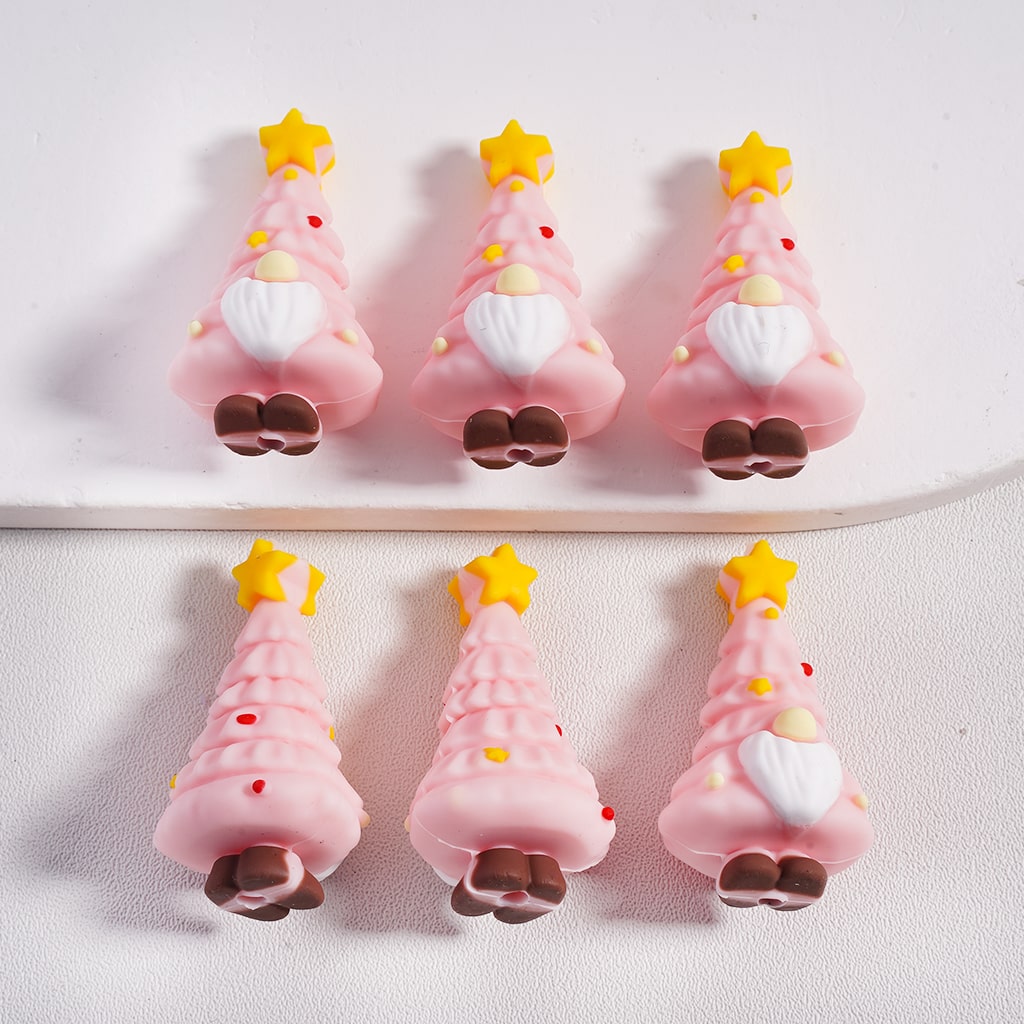 Silicone Focal Beads 3D Cute Christmas Tree with White Beard Yellow Star