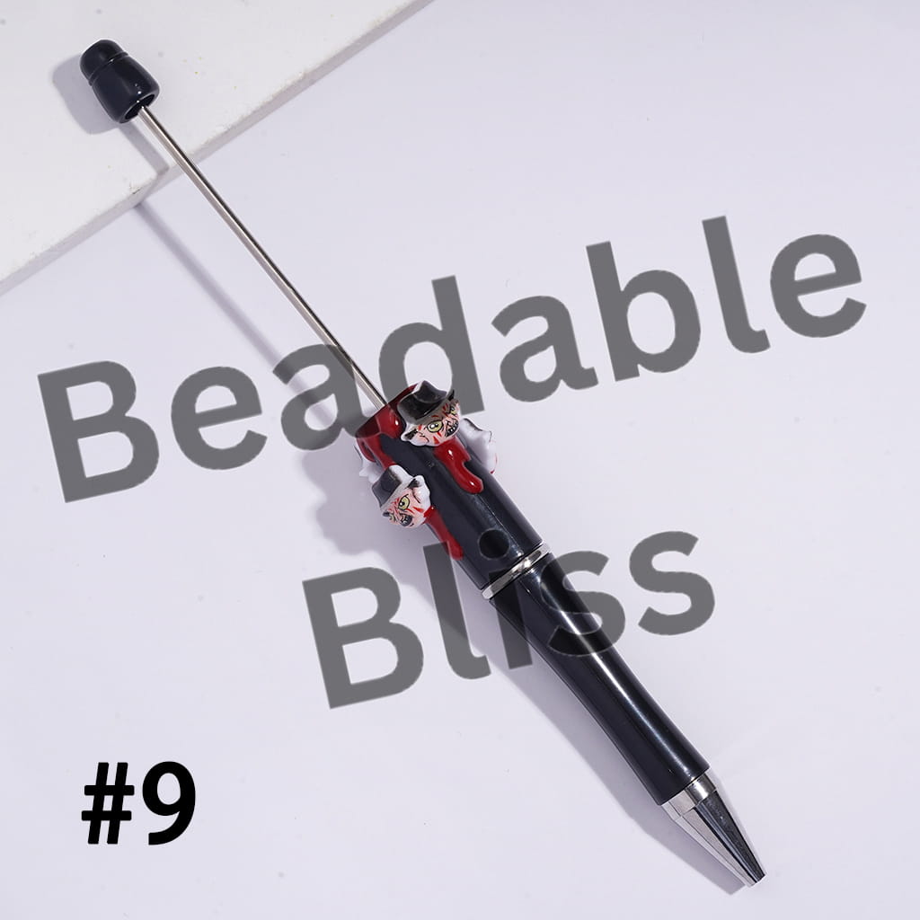 Handcrafted Beadable Pens with Halloween Head-Parts Horror Character Series and Red Liquid Prints