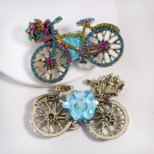 Fancy Gold Alloy Bike with Colorful Shiny Rhinestones Cute Butterfly Heart Flower Clay Beads