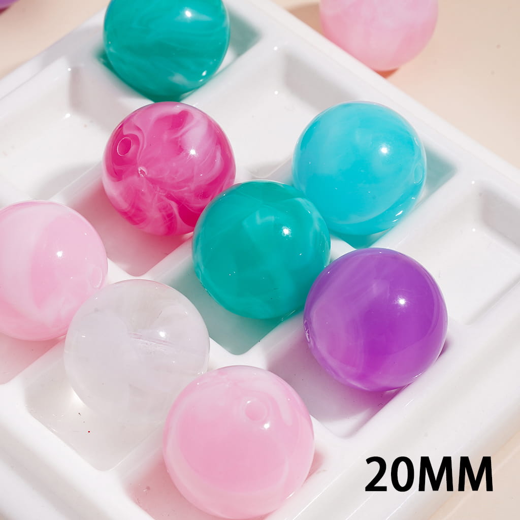 Acrylic Beads for Bracelets with Abstract White Ink in Gradual-Blending Texture, 20MM, Random Mix