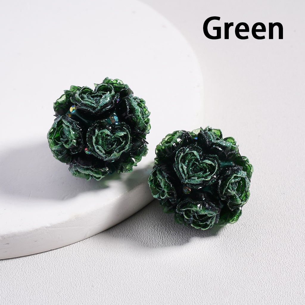 Clay Beads Luminous Glitter Heart Flowers AB Rhinestones, 23MM
