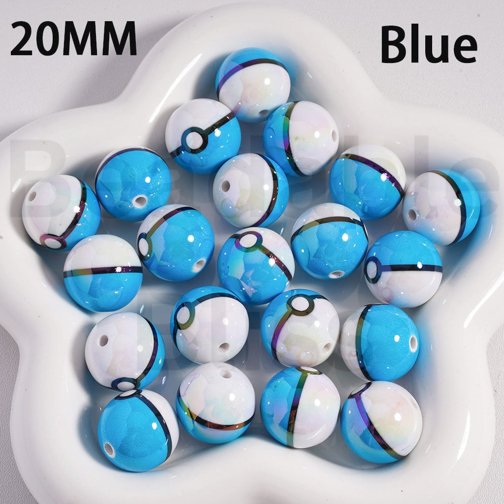 Acrylic Beads UV Coating Cute Pok Ball Pokemo Japanese Anime Solid Color 20MM