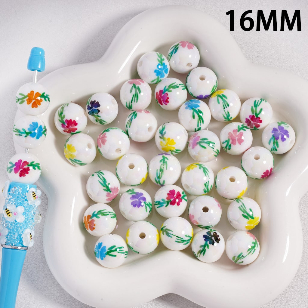 Acrylic Beads Mini Cute Flowers, White & Clear Color, 16MM