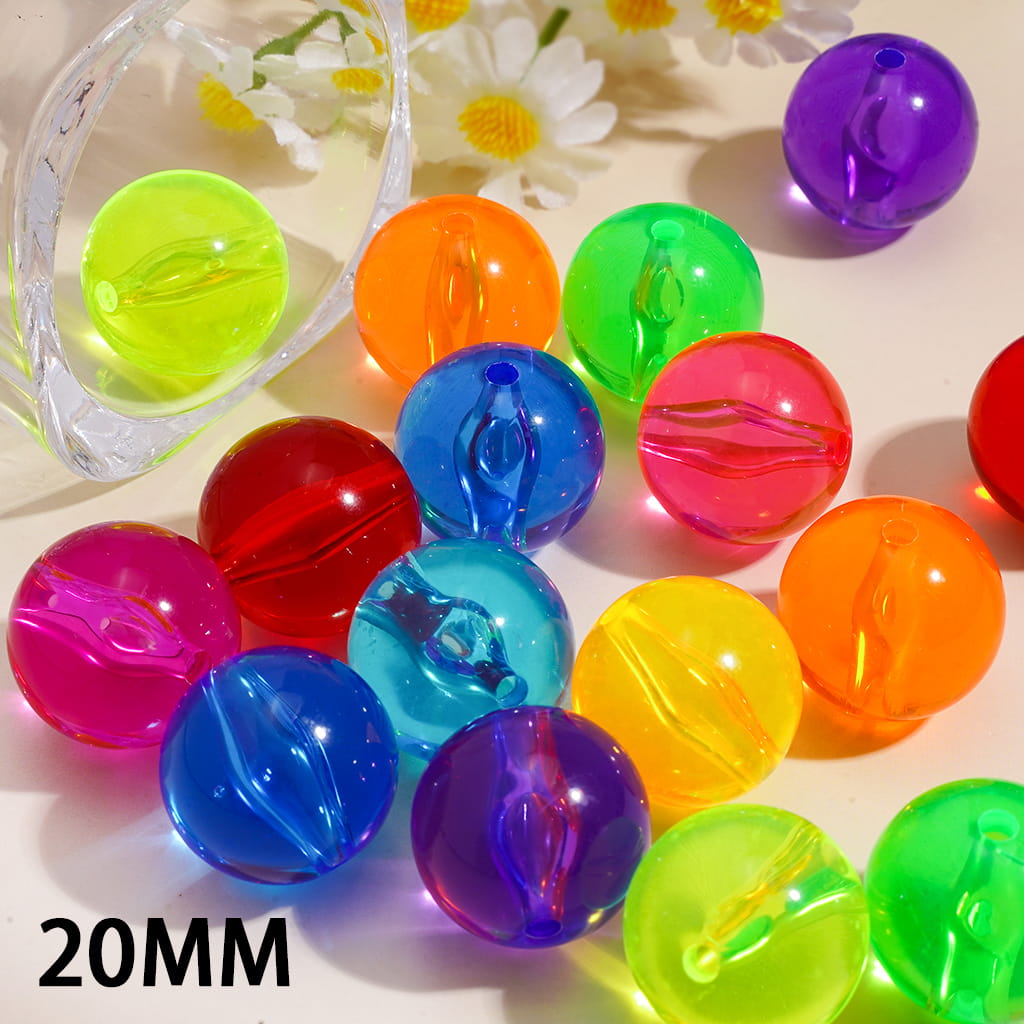 Clear Acrylic Beads for Bracelets Round in Candy Colors, 20MM, Random Mix