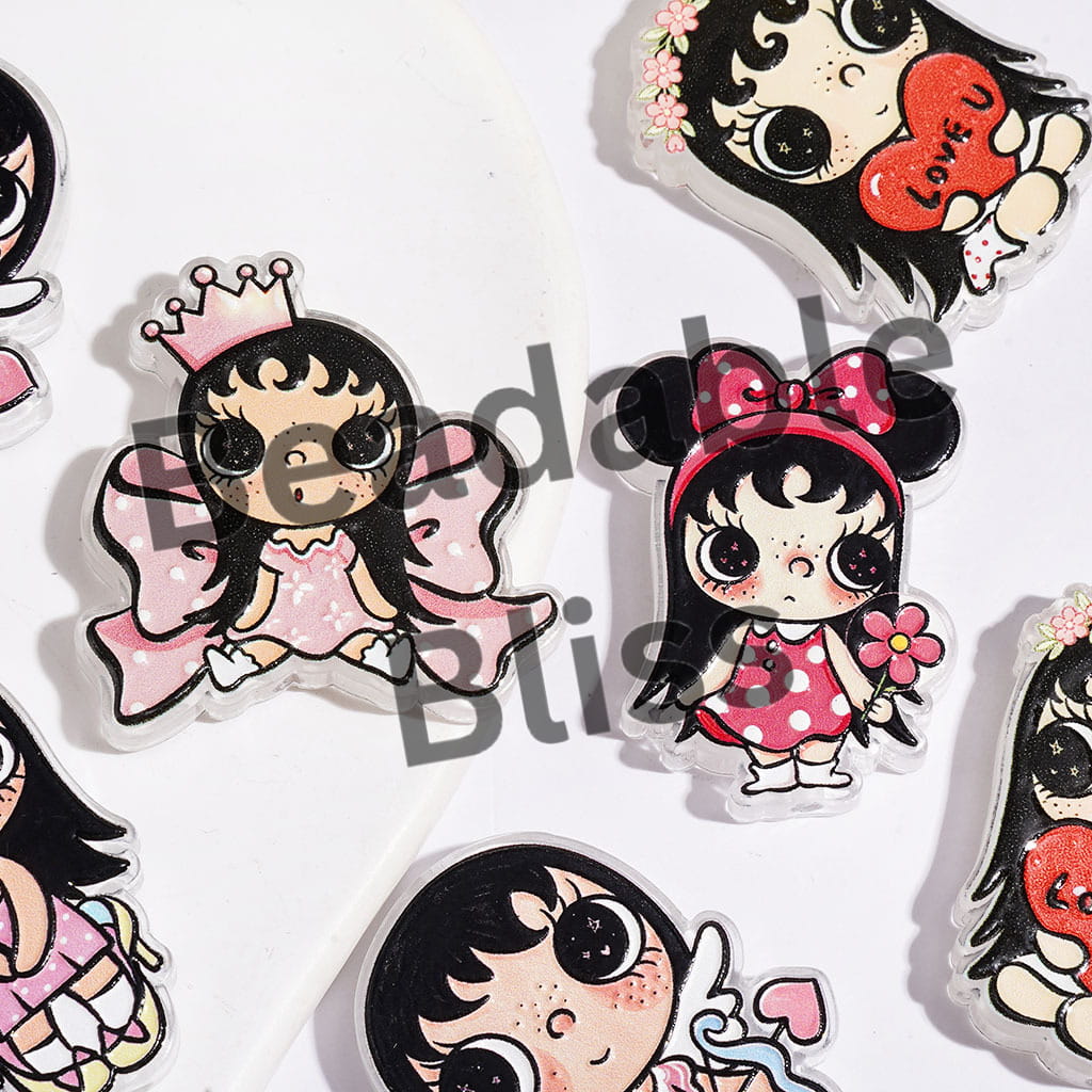 Acrylic Beads Big Eyes Girl Character Series, Random Mix