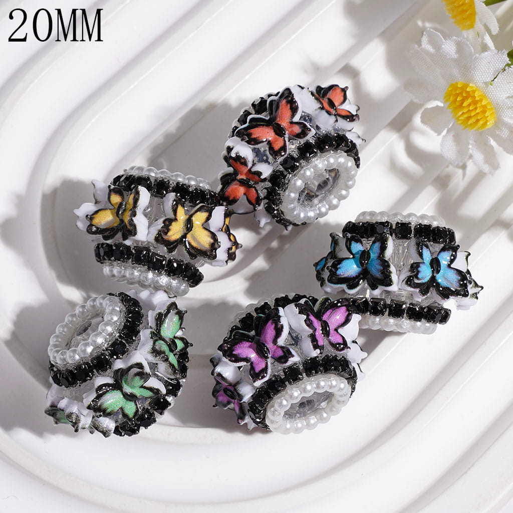 Handmade Acylic Beads with Black Edged Butterfly, Black Rhinestone & White Pearl Chains, 20MM Random Mix Multi-Color