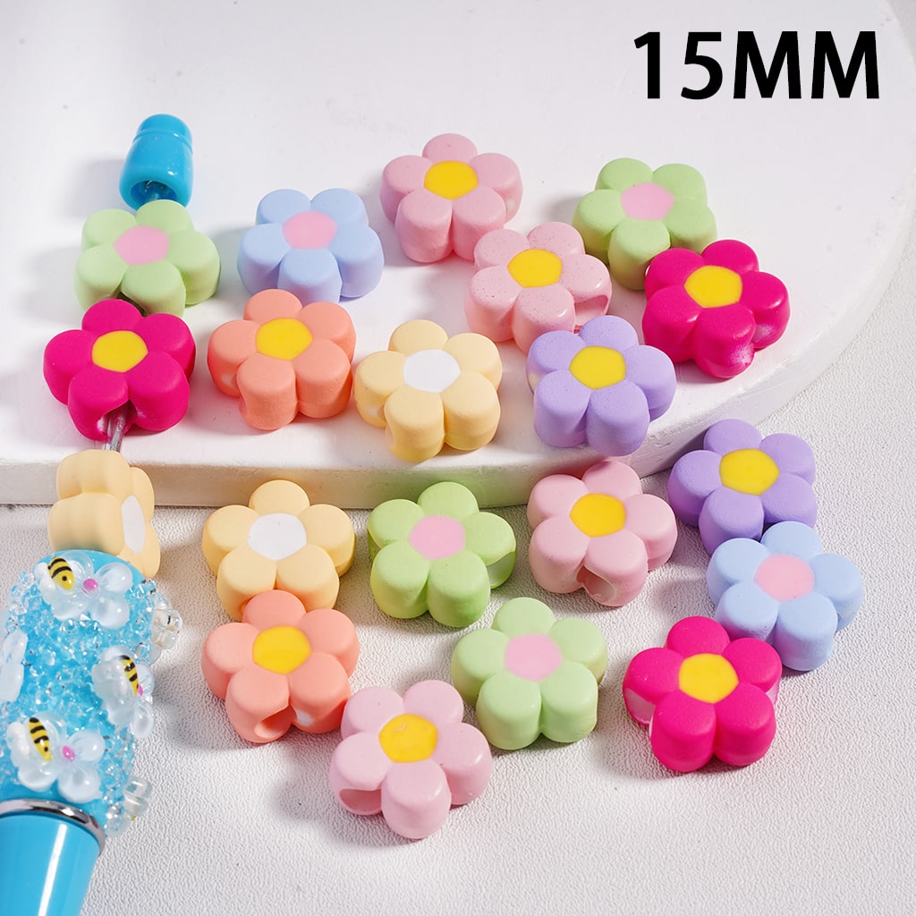 Acrylic Beads Mini Cute Five-Petal Flower, Solid Color, 15MM, Random Mix