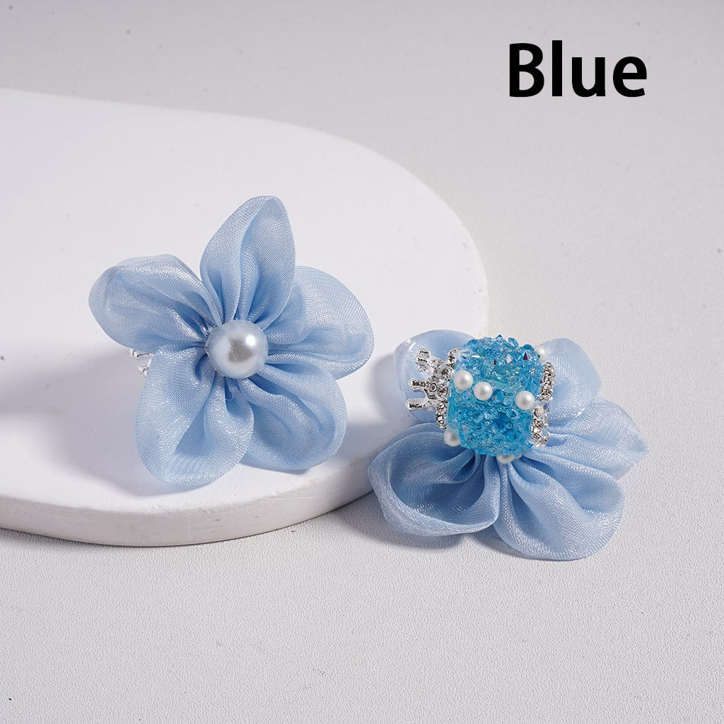 Sugar Acrylic Beads with Mini Silver Alloy Crown White Pearls Clear Rhinestones Chains Large Fabric Flowers