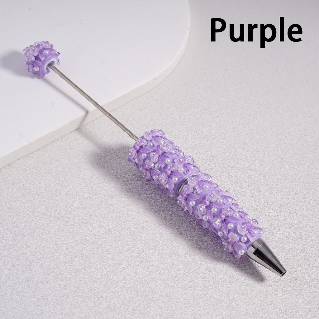 Beadable Clay Pen with Cute Bowknot White Pearls Valentine's Day Series