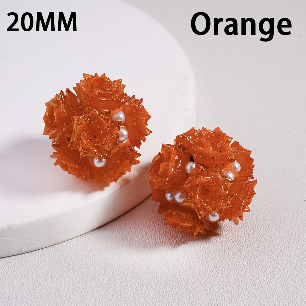 Clay Beads Luminous Glitter Rose Flowers White Pearls, 20MM