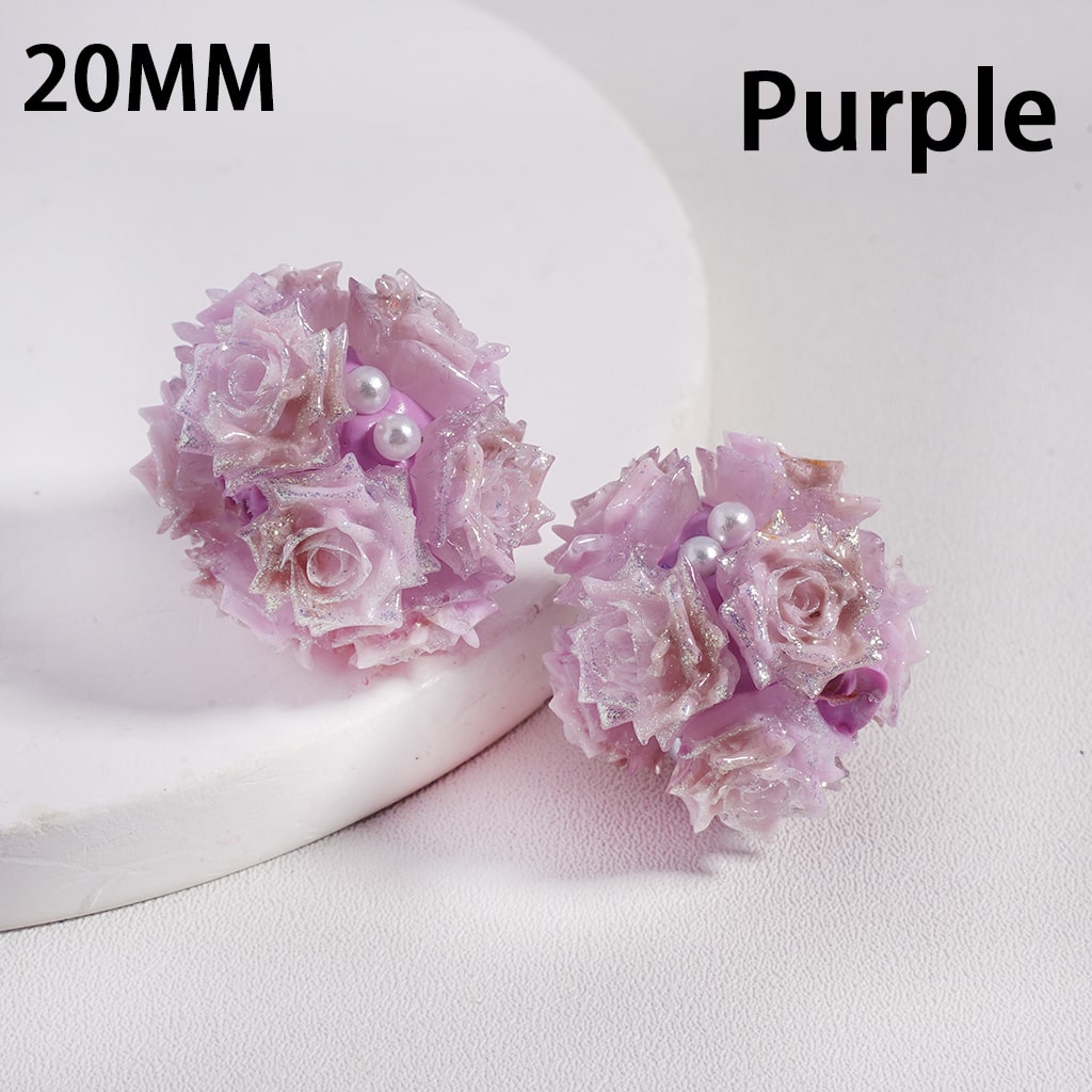 Clay Beads Luminous Glitter Rose Flowers White Pearls, 20MM