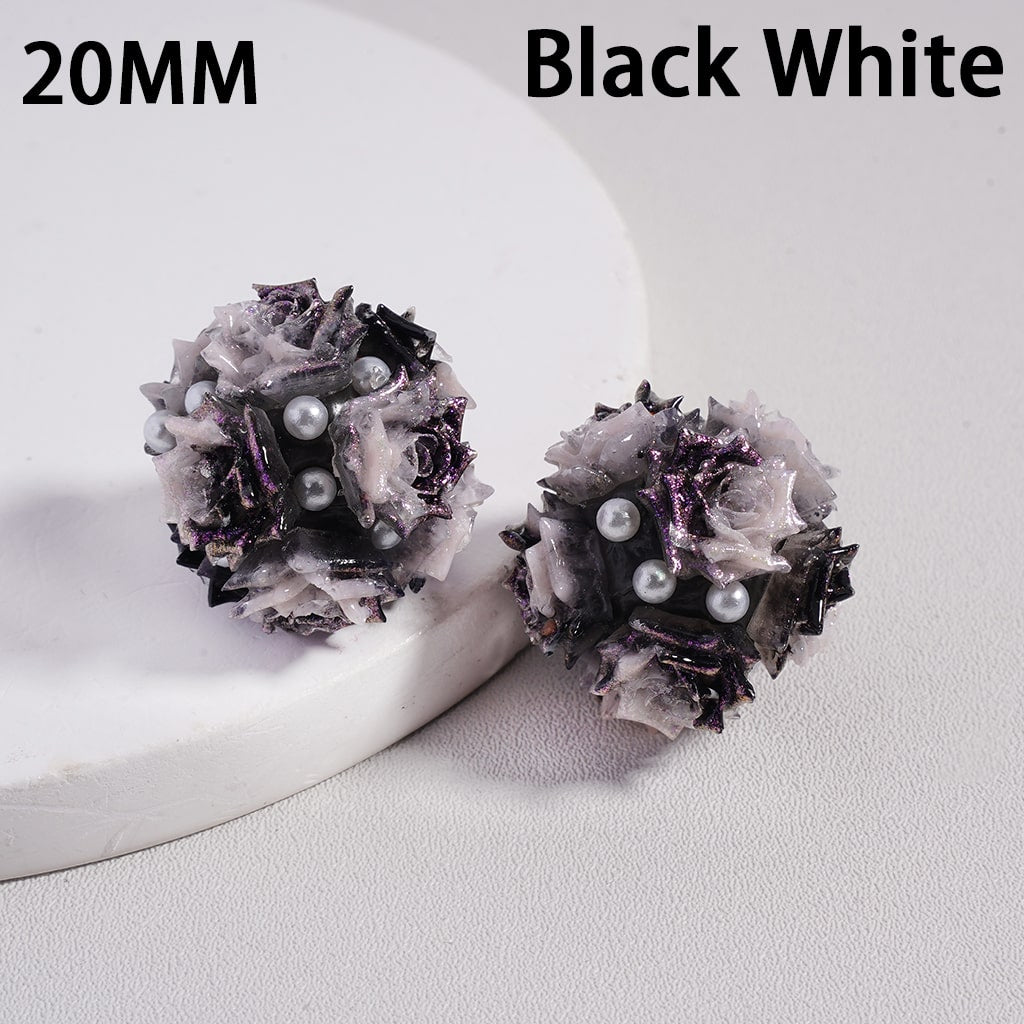 Clay Beads Luminous Glitter Rose Flowers White Pearls, 20MM