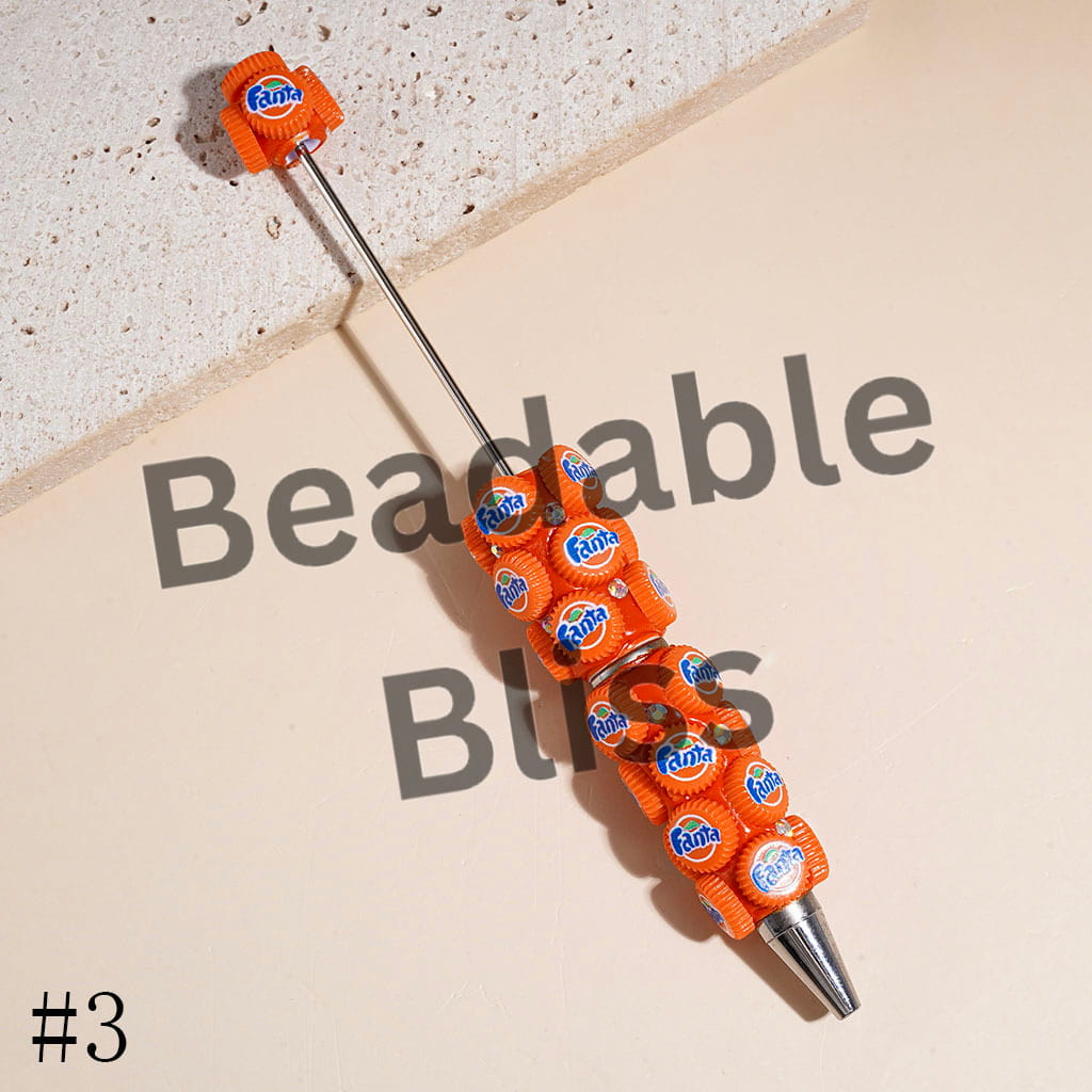 Beadable Clay Pens with Soda Drinking Bottle Cap and AB Rhinestones