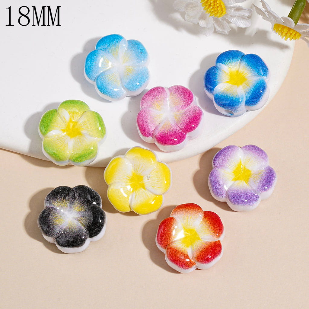Acrylic Beads Gradient Colors Five-Petaled Flower in Painting Style, 18MM Random Mix Multi-Color
