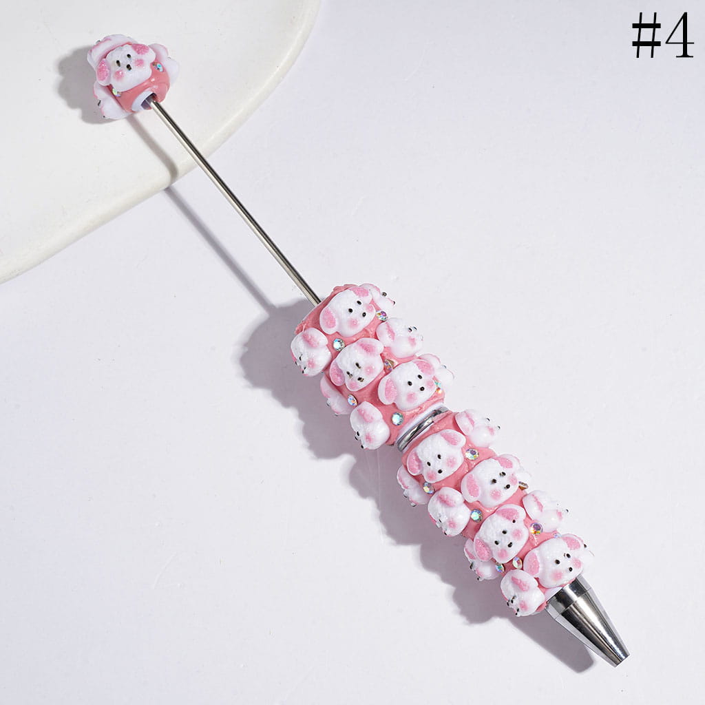 Beadable Clay Pens with Matte Texture Cute Dog and AB Rhinestones, Multi-Color