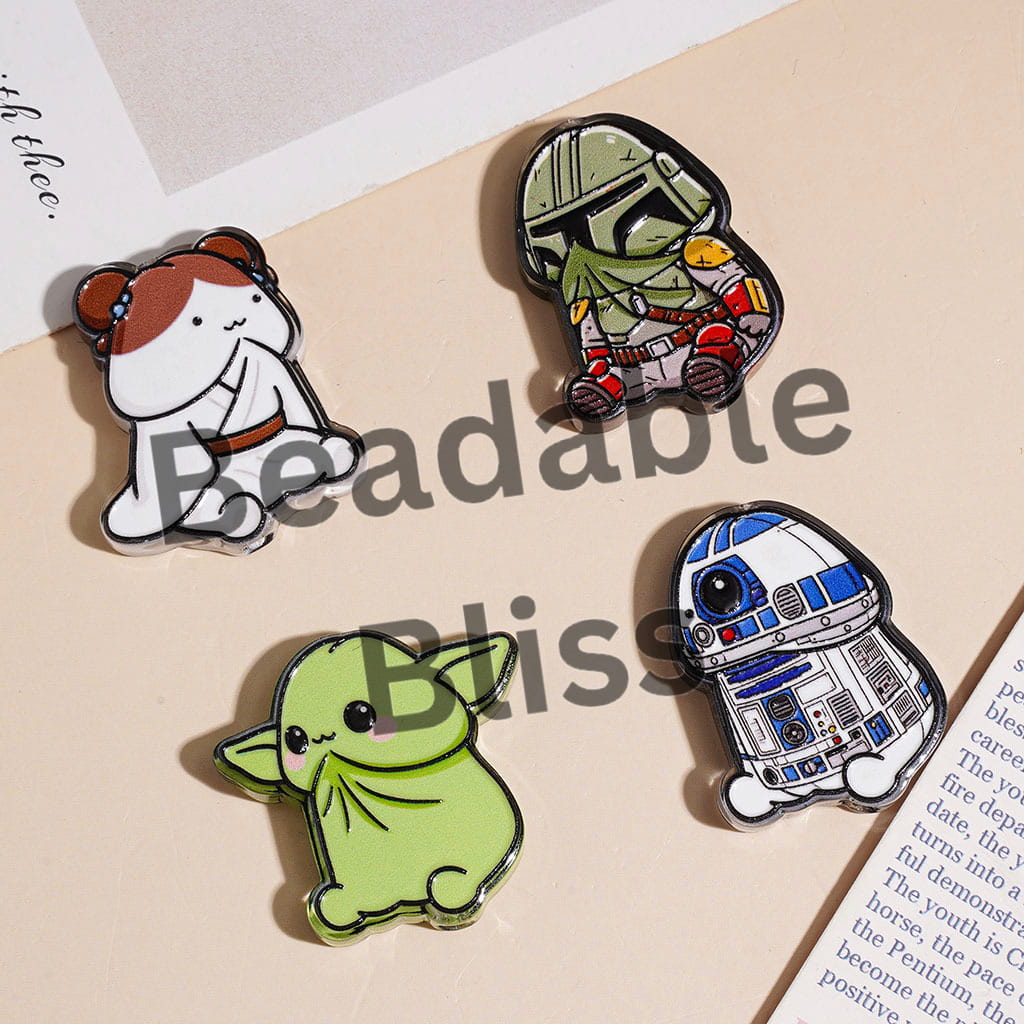 Acrylic Beads with Space Saga Character Series, Random Mix