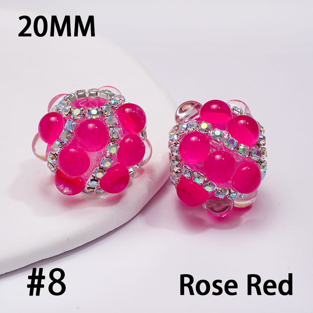 Hand-Made Acrylic Beads with Clear Half-Shell Round and AB Rhinestone Chains, 20MM, Neon Colors
