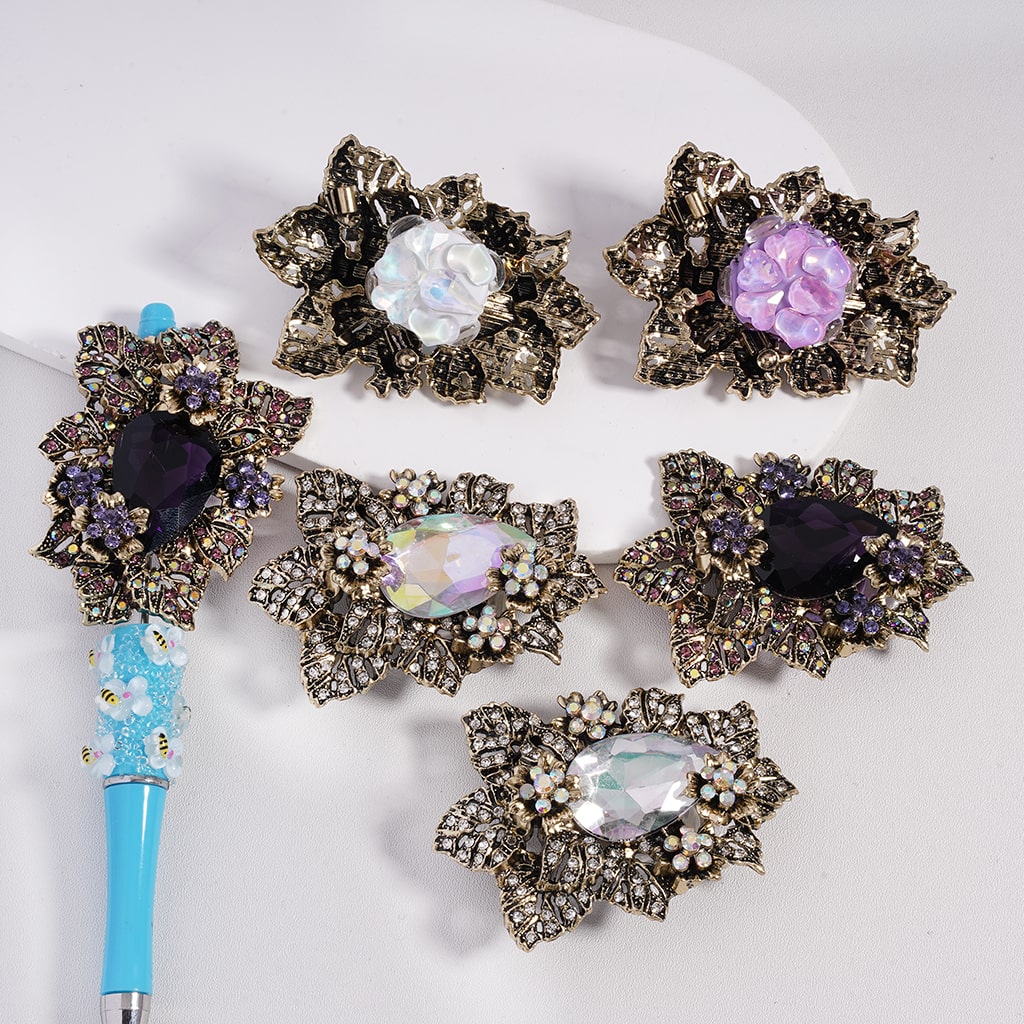 Fancy Alloy Leaves Flowers with Large Water Drop Rhinestone Cute Hearts Oval Pearls Mini Colorful Shiny Rhinestones Clay Beads, 66*49MM