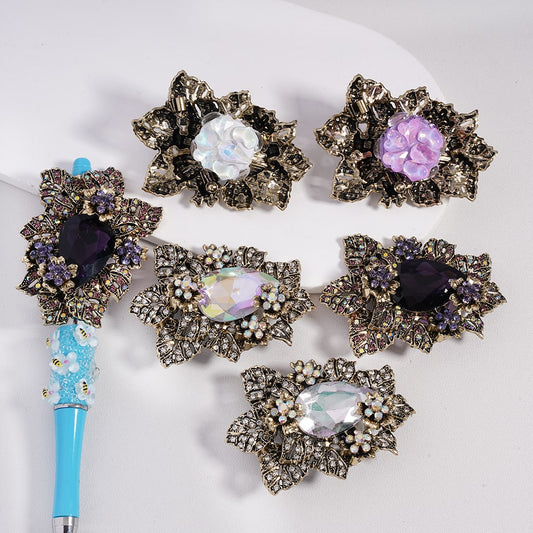 Fancy Alloy Leaves Flowers with Large Water Drop Rhinestone Cute Hearts Oval Pearls Mini Colorful Shiny Rhinestones Clay Beads, 66*49MM