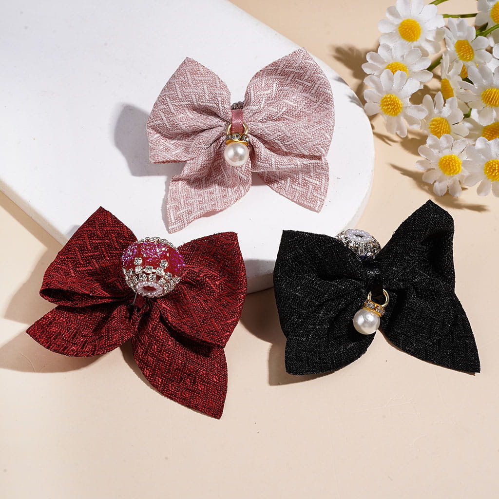 Handmade Acrylic Beads Fabric Butterfly Shaped Bowtie & Gold Pendants Pearl, Frosted Heart with Glitter, Clear Rhinestone & White Pearl Chains, Random Mix Multi-Color