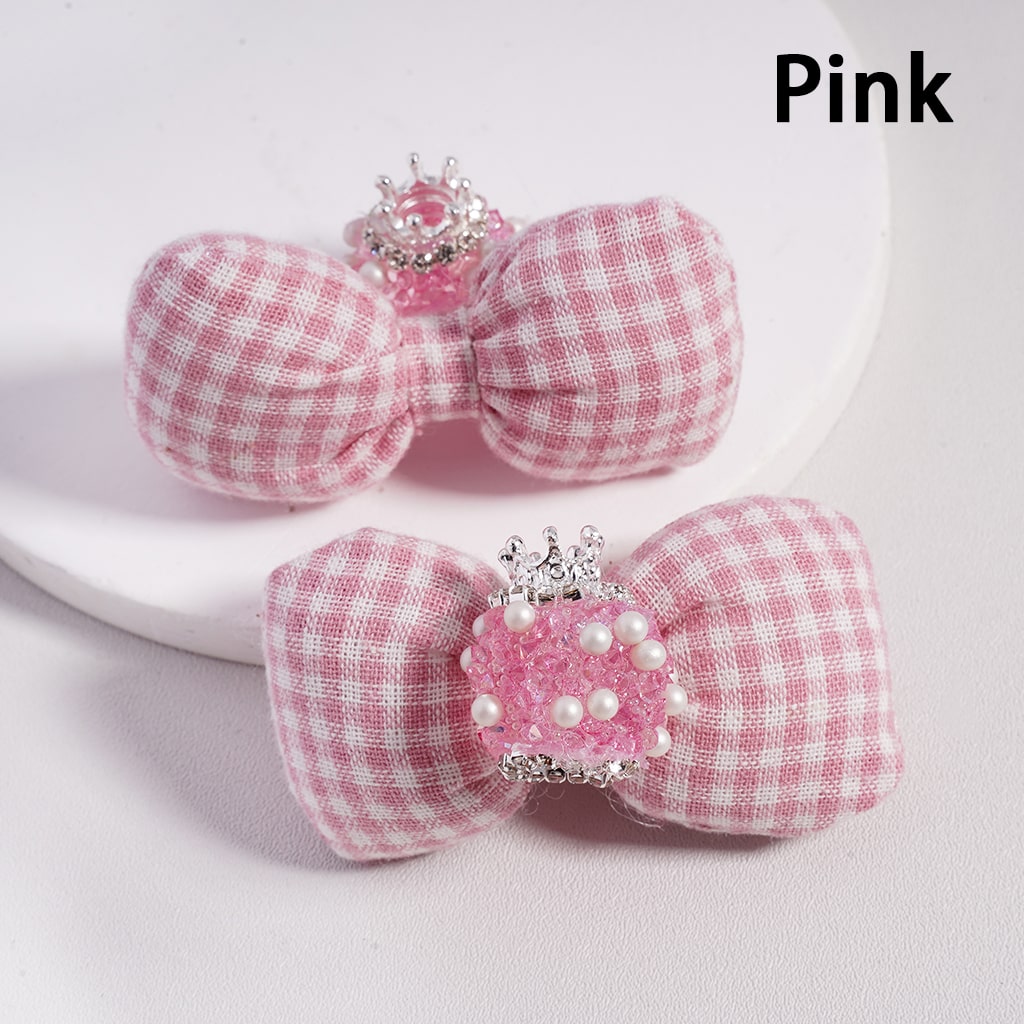 Sugar Acrylic Beads with Large Padded Checkered Bowknot Mini Silver Alloy Crown Clear Rhinestones Chains White Pearls