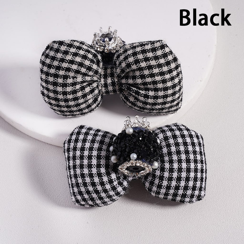 Sugar Acrylic Beads with Large Padded Checkered Bowknot Mini Silver Alloy Crown Clear Rhinestones Chains White Pearls