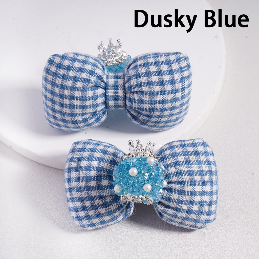 Sugar Acrylic Beads with Large Padded Checkered Bowknot Mini Silver Alloy Crown Clear Rhinestones Chains White Pearls