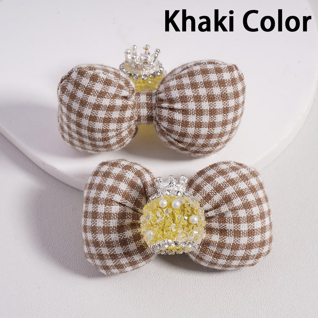 Sugar Acrylic Beads with Large Padded Checkered Bowknot Mini Silver Alloy Crown Clear Rhinestones Chains White Pearls