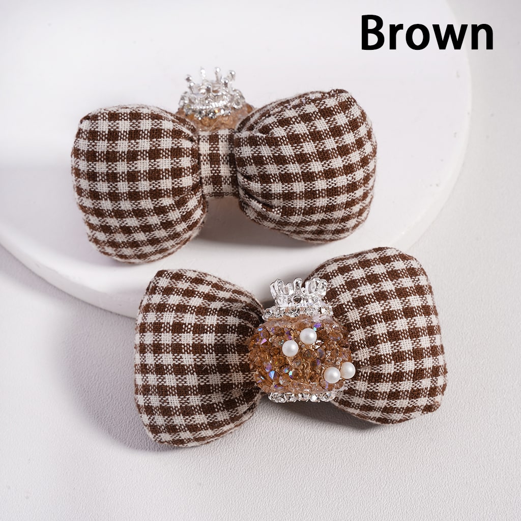 Sugar Acrylic Beads with Large Padded Checkered Bowknot Mini Silver Alloy Crown Clear Rhinestones Chains White Pearls