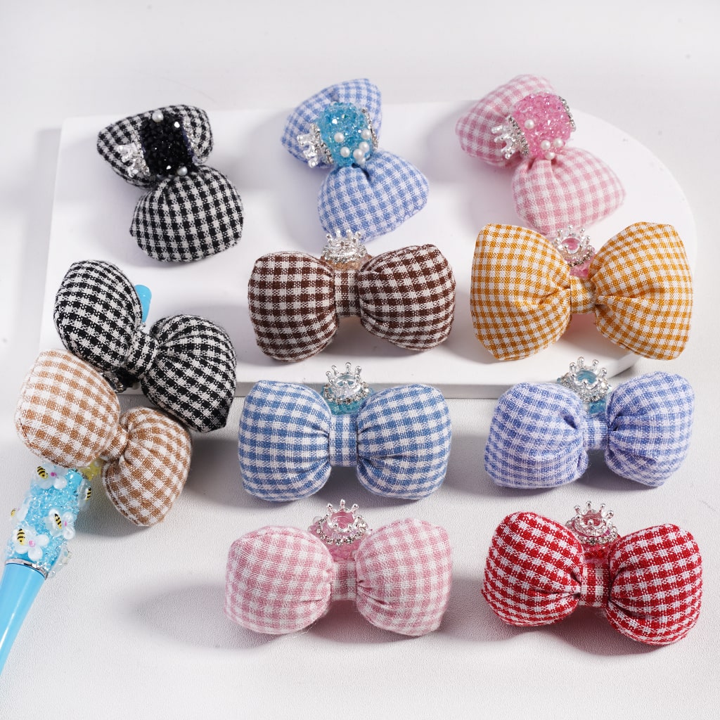 Sugar Acrylic Beads with Large Padded Checkered Bowknot Mini Silver Alloy Crown Clear Rhinestones Chains White Pearls