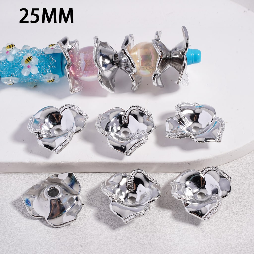 Large Silver Plastic Flower Bead Cap Cage, 25MM