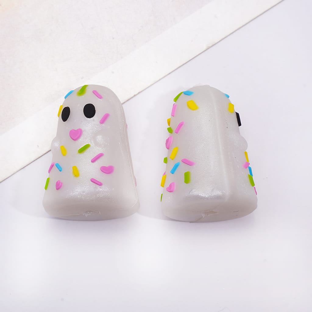 Silicone Focal Beads 3D Halloween Sprinkle Ghost, Pink and Silver White