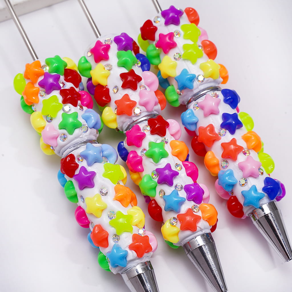 Beadable Clay Pens with AB Rhinestones and Fluorescent Colors Stars