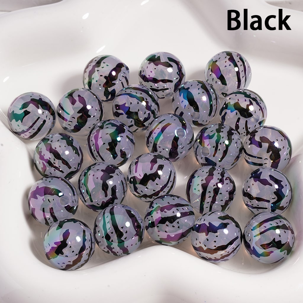 Acrylic Beads UV Coating Watermelon Stripes Printed, Multi-Color, 16MM (Single Color is available for 200pcs(Whole Bag) Only)