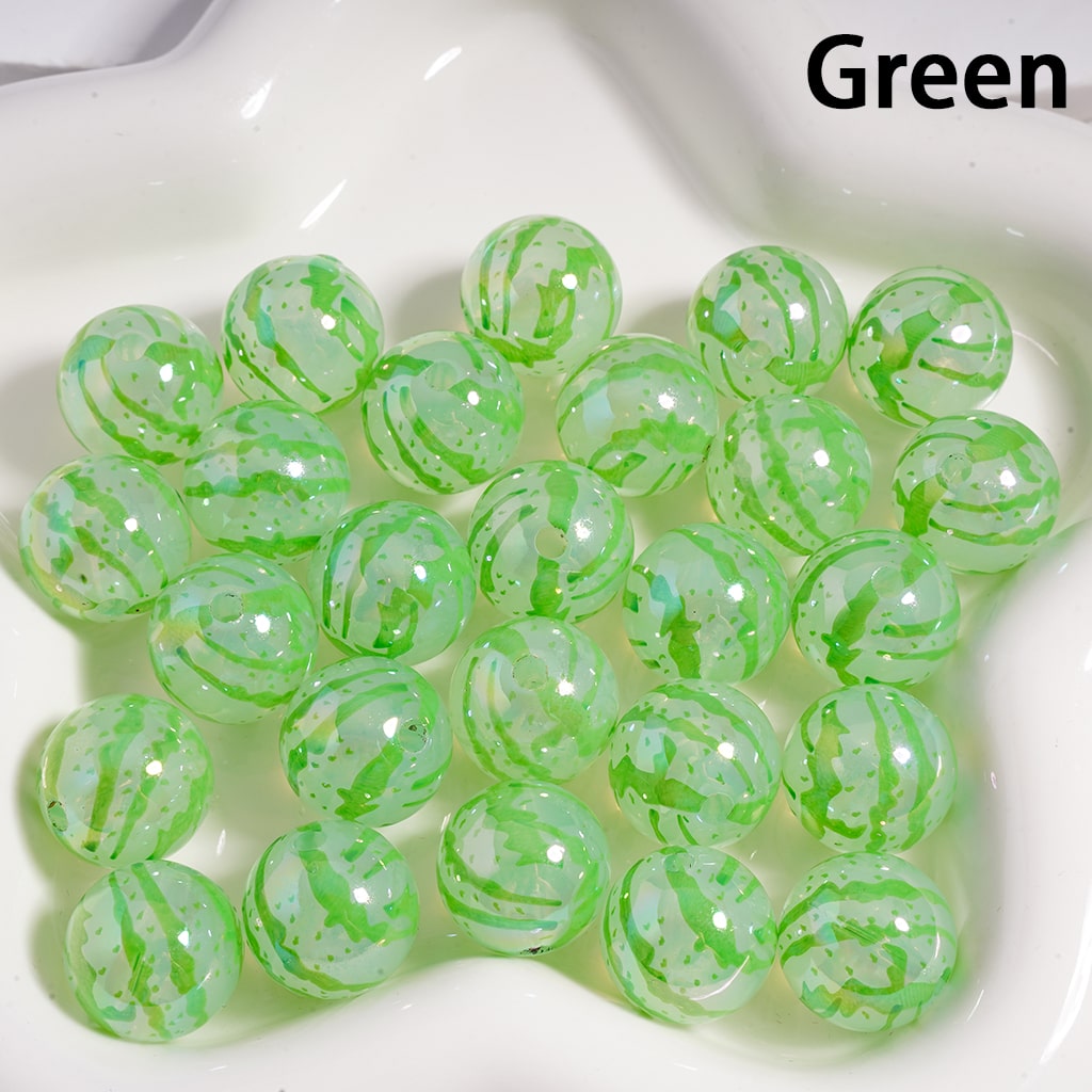 Acrylic Beads UV Coating Watermelon Stripes Printed, Multi-Color, 16MM (Single Color is available for 200pcs(Whole Bag) Only)