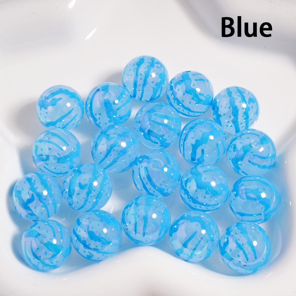 Acrylic Beads UV Coating Watermelon Stripes Printed, Multi-Color, 16MM (Single Color is available for 200pcs(Whole Bag) Only)