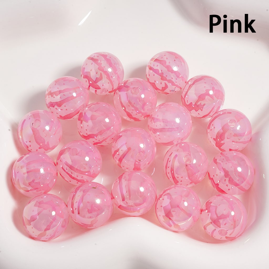 Acrylic Beads UV Coating Watermelon Stripes Printed, Multi-Color, 16MM (Single Color is available for 200pcs(Whole Bag) Only)