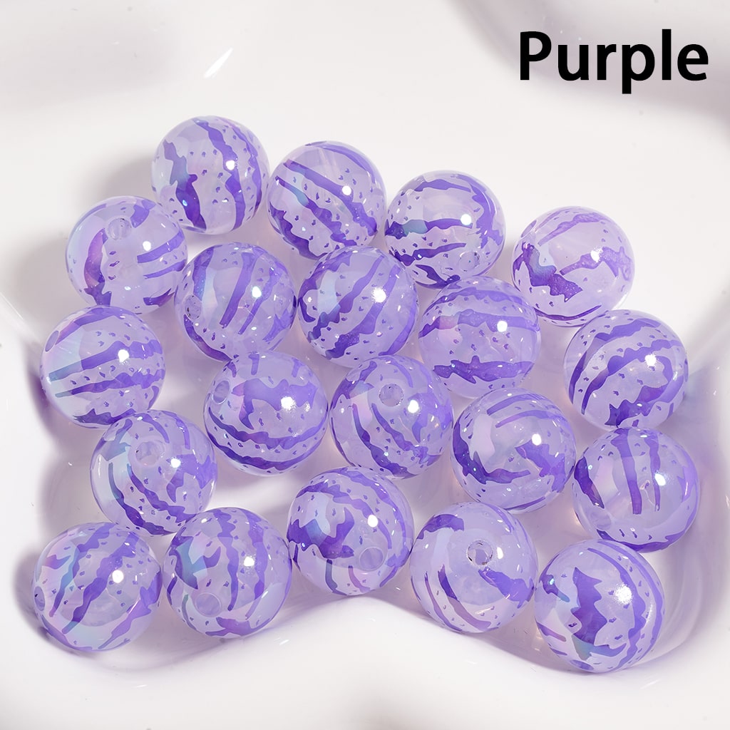 Acrylic Beads UV Coating Watermelon Stripes Printed, Multi-Color, 16MM (Single Color is available for 200pcs(Whole Bag) Only)