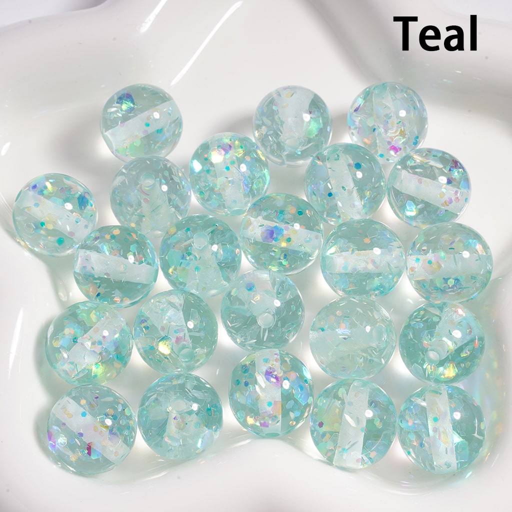 Acrylic Beads Laser Effect Shiny Flakes Inside, Translucent, 16MM (Single Color is available for 200pcs(Whole Bag) Only)