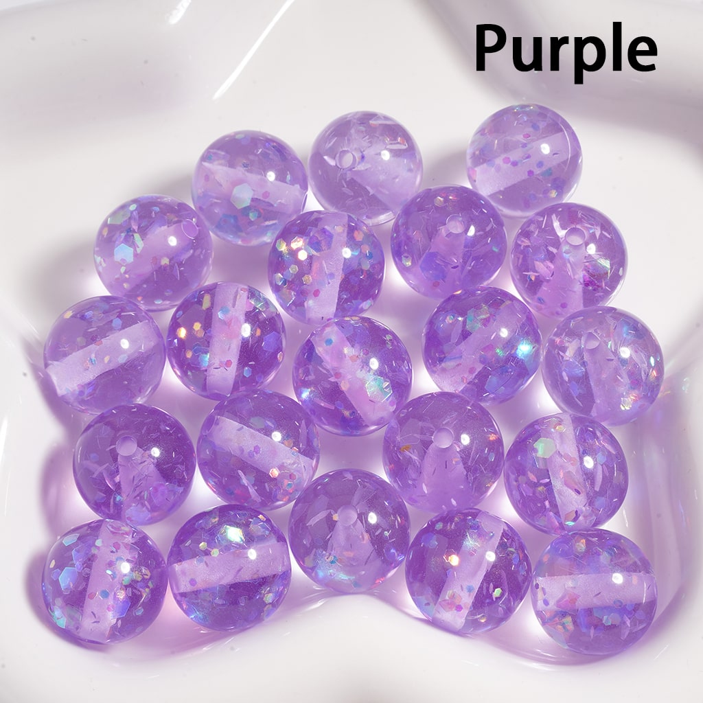 Acrylic Beads Laser Effect Shiny Flakes Inside, Translucent, 16MM (Single Color is available for 200pcs(Whole Bag) Only)