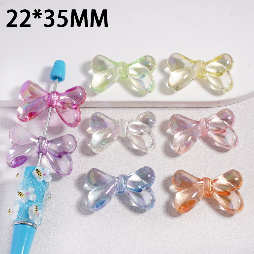Acrylic Beads UV Coating Bowknot, Translucent Color, 22*35MM, Random Mix