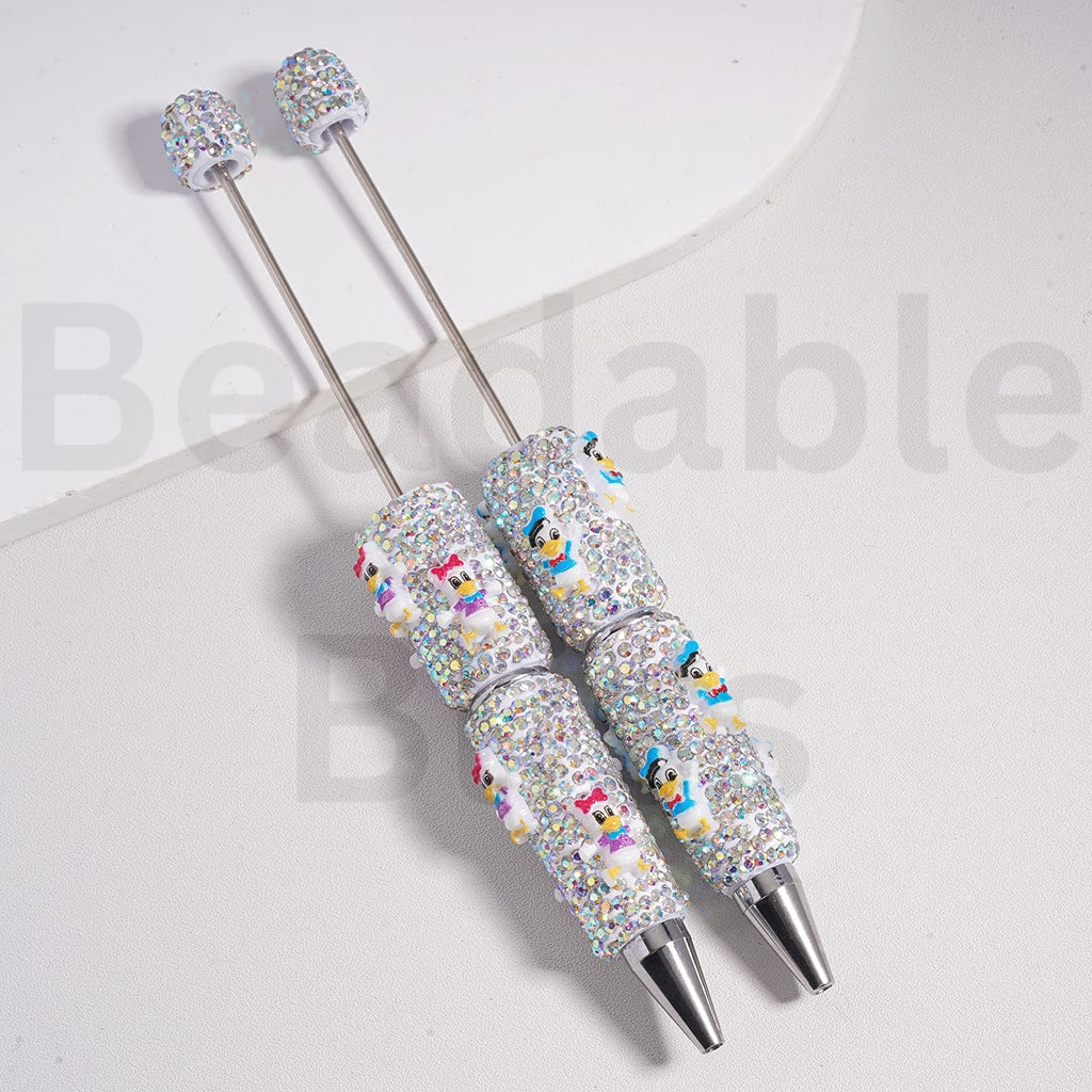 Beadable Clay Pen with AB Rhinestones Cute Donal Dais Duck, Random Mix