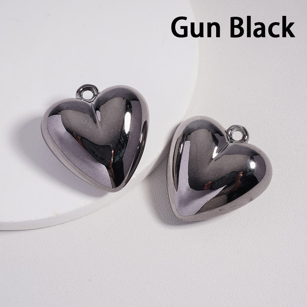 Pendants 3D Shiny Metallic Color Heart with Mini Ring, 31*33MM