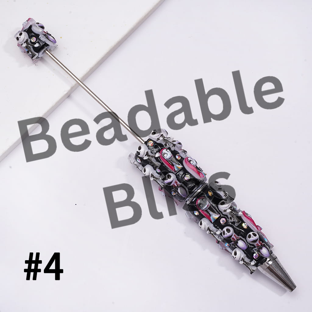Beadable Clay Pens with Halloween Skull Skeleton Couple Character Series and AB Rhinestones