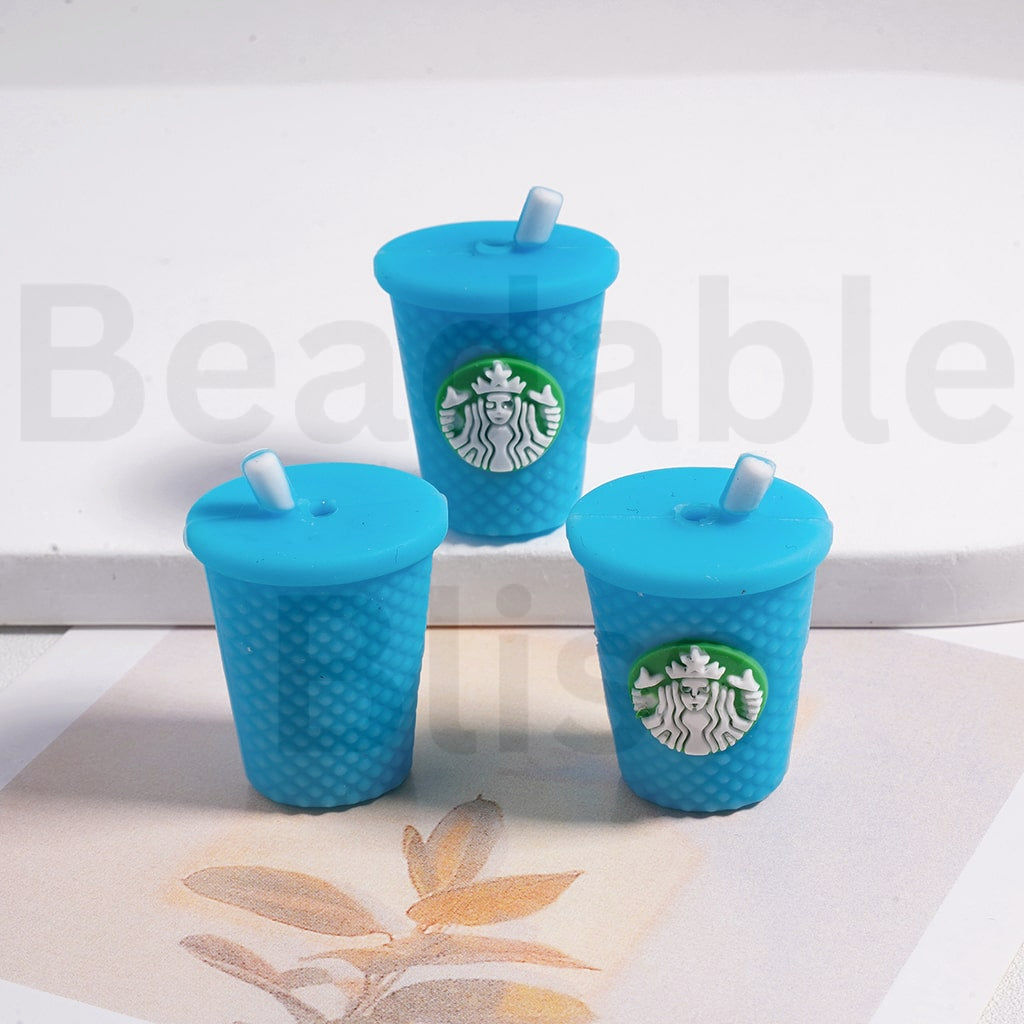 Silicone Focal Beads 3D Cute Starbuc Coffee Cup Bottle with Straw